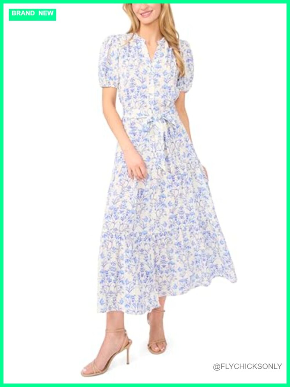 Short Puff Sleeve Belted Maxi Dress A-Line Square Neck Party